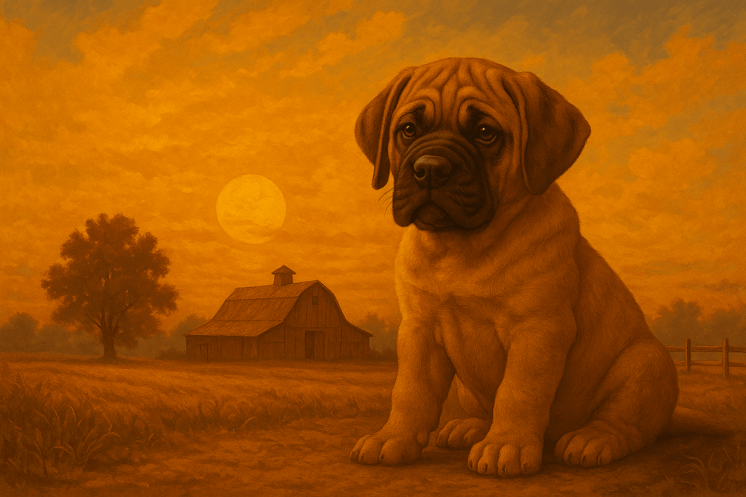 Mastiff enjoying the golden sunset at Ganymede Farm